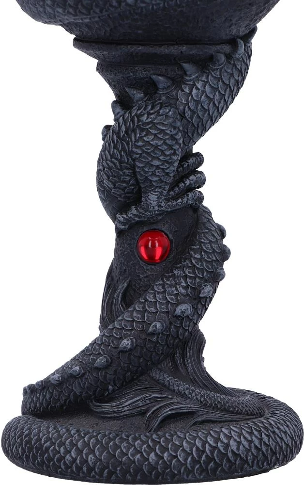 Kalic dekorativ Nemesis Now Dragon Coil 20 cm, resin me insert inox, i zi me detaje të kuqe