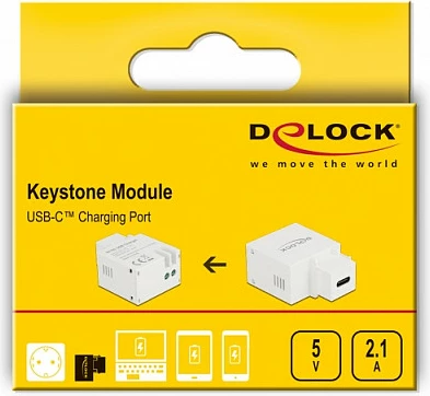 Modul Keystone DeLOCK portë karikimi USB-C 2.1A, flat, i bardhë