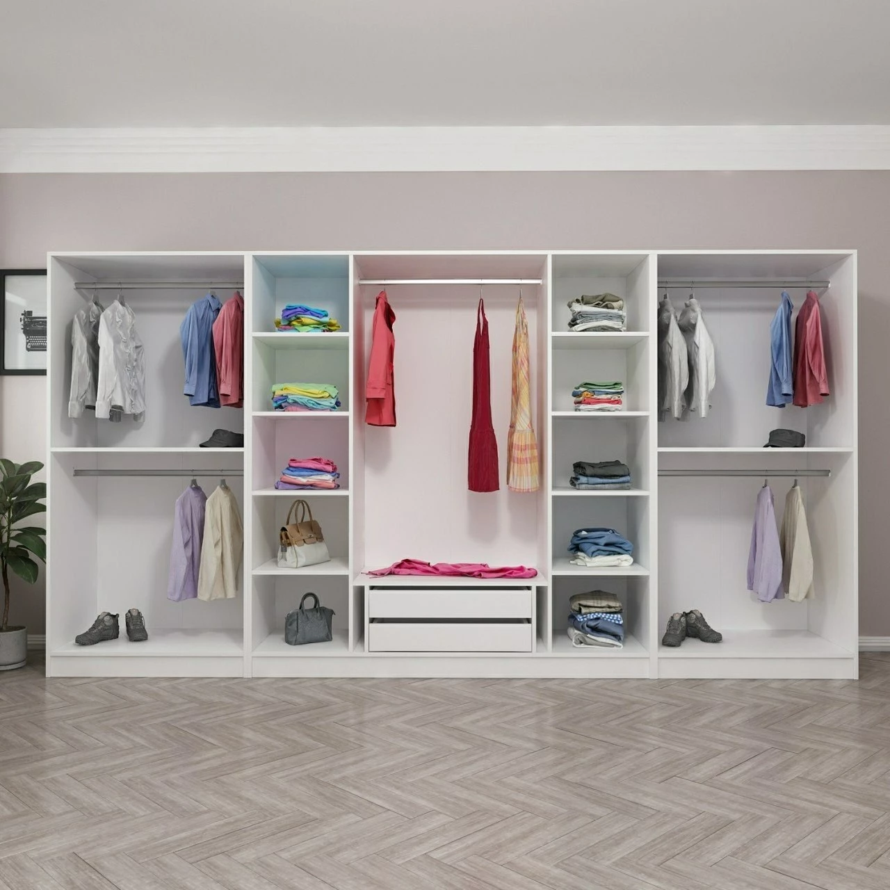 Dollap Skye Decor, i bardhë, 360x210x52cm, 8 pjesë