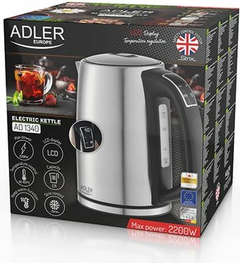 Çajnik elektrik ADLER AD1340 1.7L 2200W me rregullim temperature, inox
