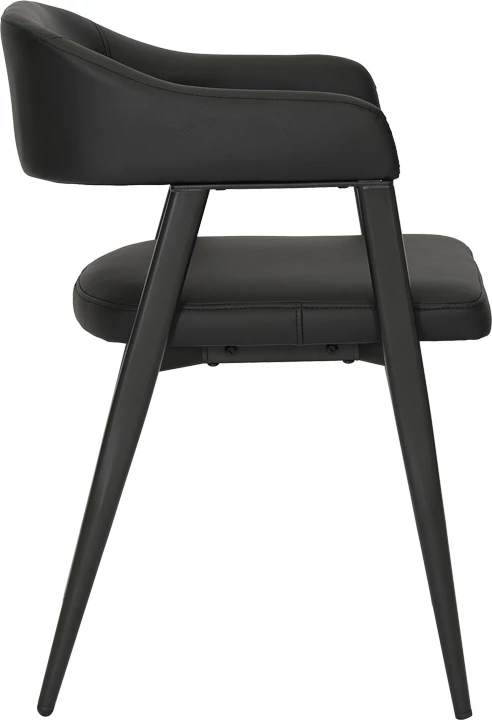 Fotel Sezan, lëkurë PU e zezë, këmbë metalike, 56x55x78cm