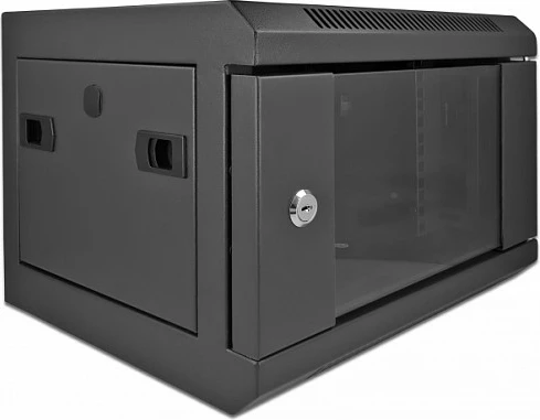 Kabinet rrjeti DeLOCK 10", 4U, montim në mur, derë xhami, i zi