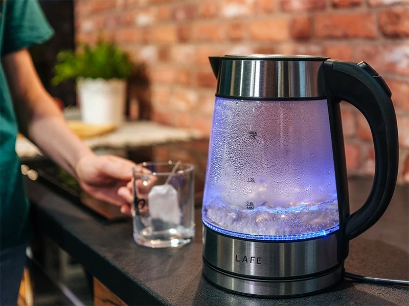 Çajnik elektrik Lafe Essential Glass, 1.7L, xham, argjendtë
