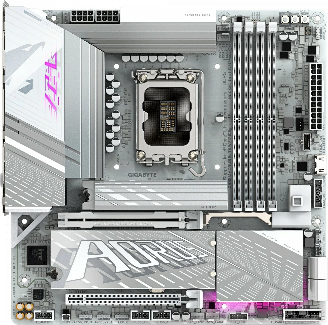 Pllakë amë Gigabyte Z890M A ELITE WF7 ICE, Intel Z890, LGA1851, micro ATX, DDR5, PCIe 5.0, USB4, Wi‑Fi 7, e bardhë