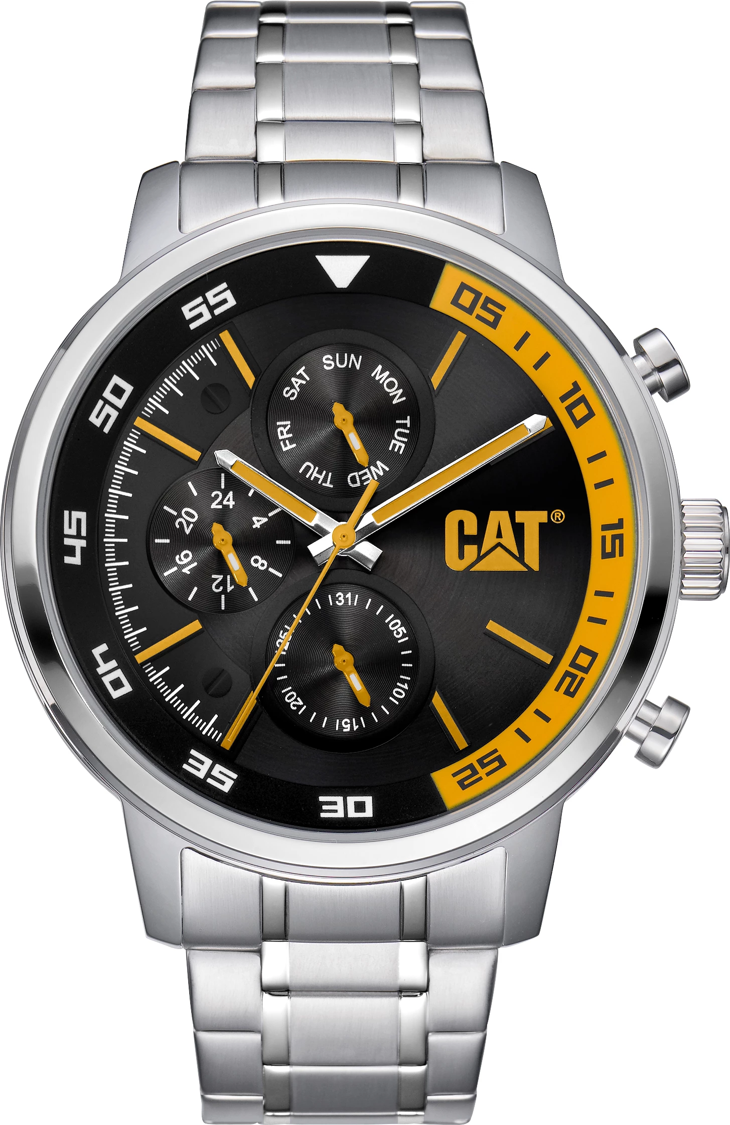 Orë dore CAT Sail Multi AK.149.11.127, 46 mm, 100 m, çelik inox, zi/verdhe