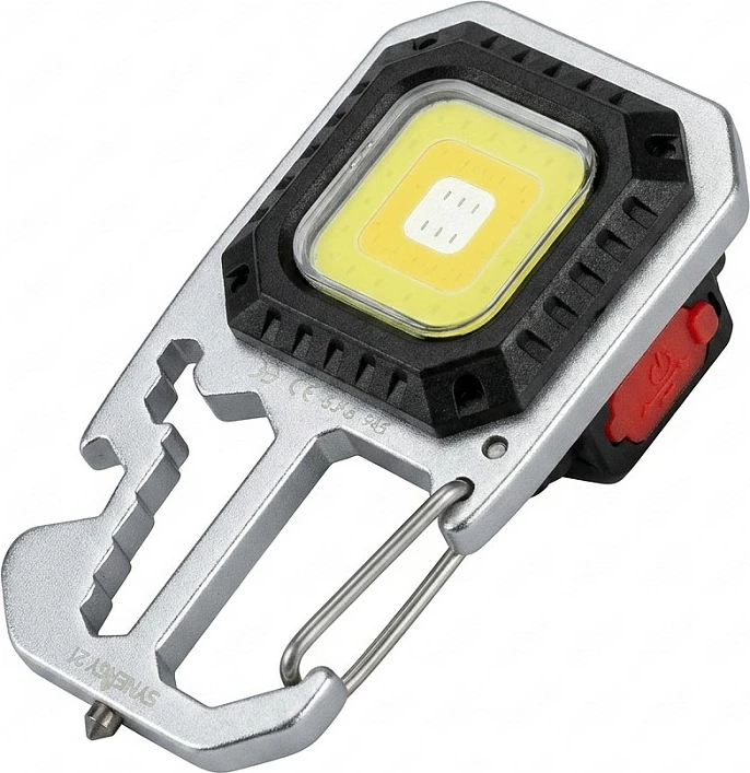 Llambë LED për çelësa Synergy21 COB Type M, USB, karabinë, argjend/zi