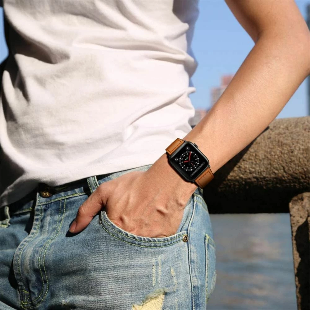 Rrip lëkure për Apple Watch Tech-Protect Leatherfit, 38/40/41 mm, Kafe