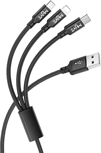 Kabllo USB Moye Connect 3-në-1 1 m (USB-C/Lightning/Micro USB), e zezë