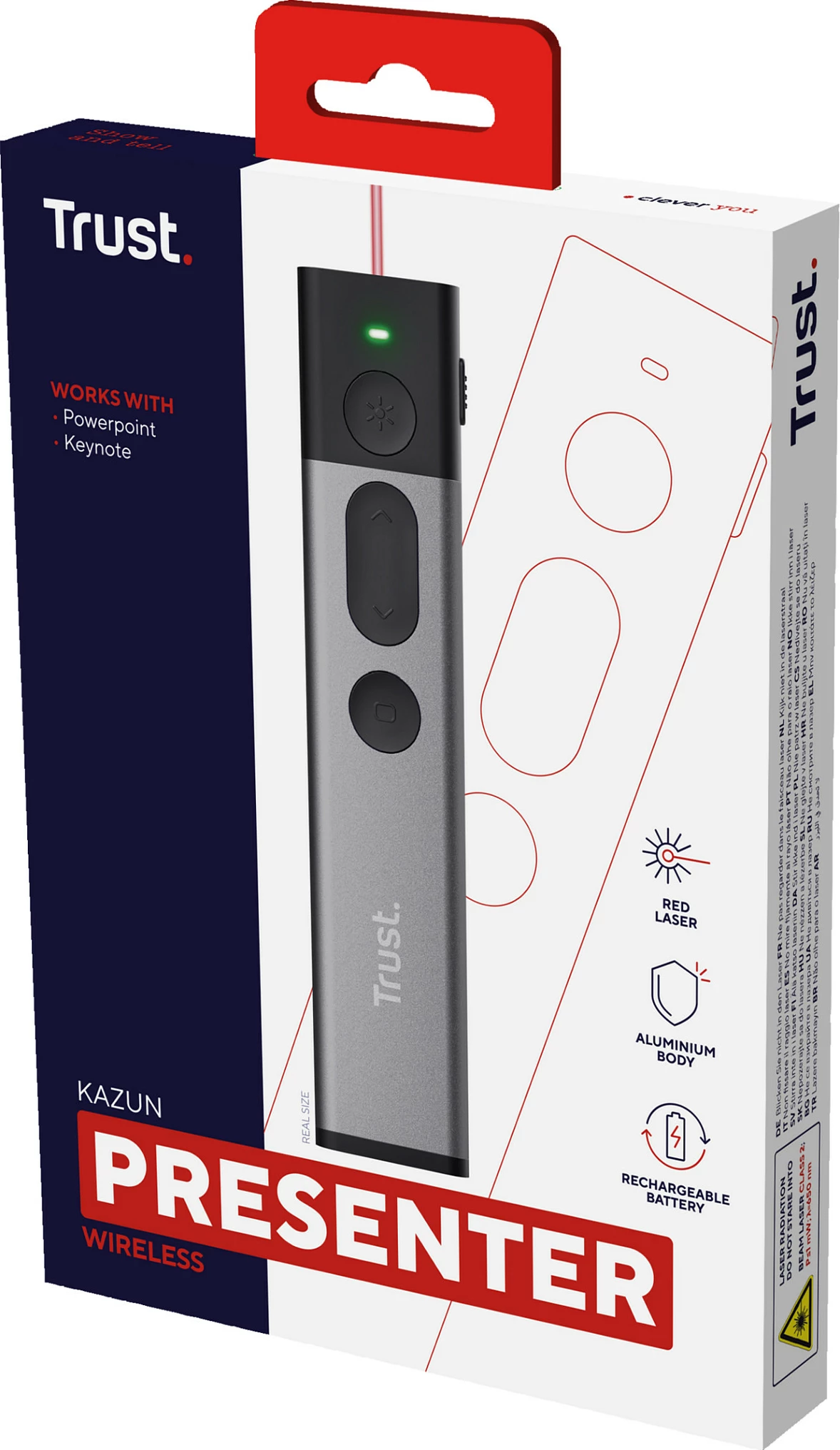 Telekomandë prezantimi Trust Kazun, laser i kuq, RF 2.4GHz, rreze 10 m, alumin/zezë