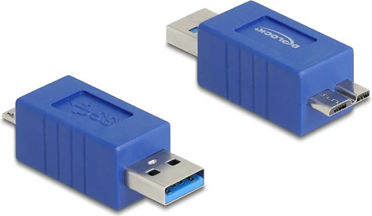 Adapter USB DeLOCK 67214, USB-A mashkull në USB Micro-B 3.0 mashkull, 5 Gbit/s, kaltër