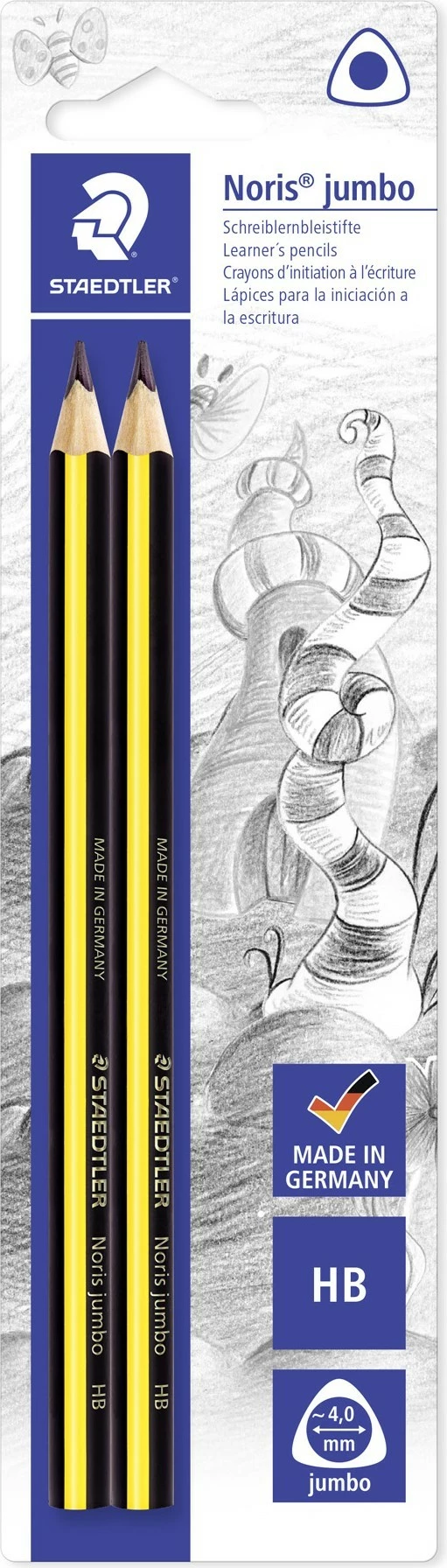 Laps jumbo STAEDTLER Noris 119 HB, 2 copë, zi/verdhë, trekëndësh