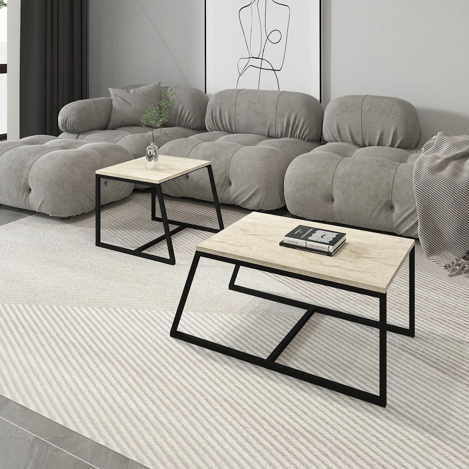 Tavolinë kafeje Skye Decor, minimaliste, ngjyrë travertin