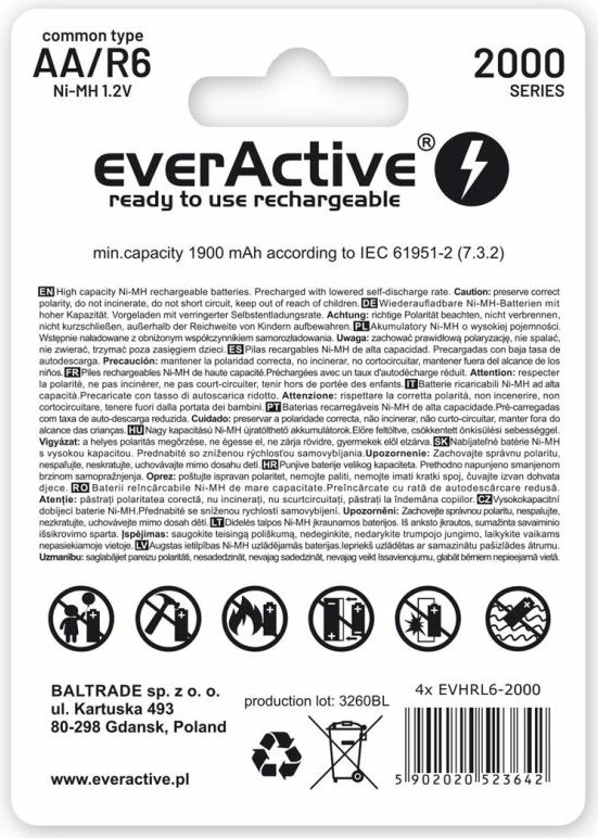 Bateri të rikarikueshme everActive EVHRL6-2000, 4 copë