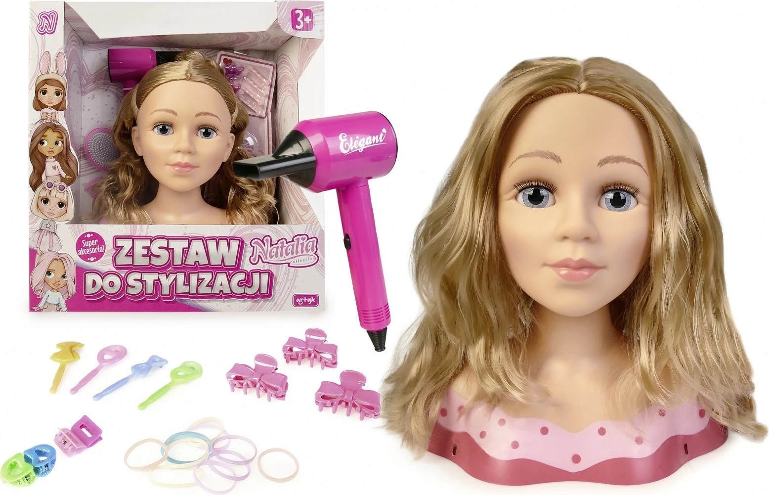 Kokë manekini Natalia Artyk 182006 me aksesorë për stilim flokësh, për vajza, set