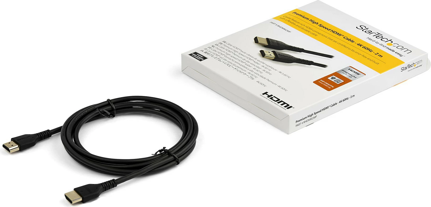 Kabllo HDMI StarTech Slim HDMI 2.0 Premium Certified, 2m, 4K 60Hz HDR10, ARC, e zezë