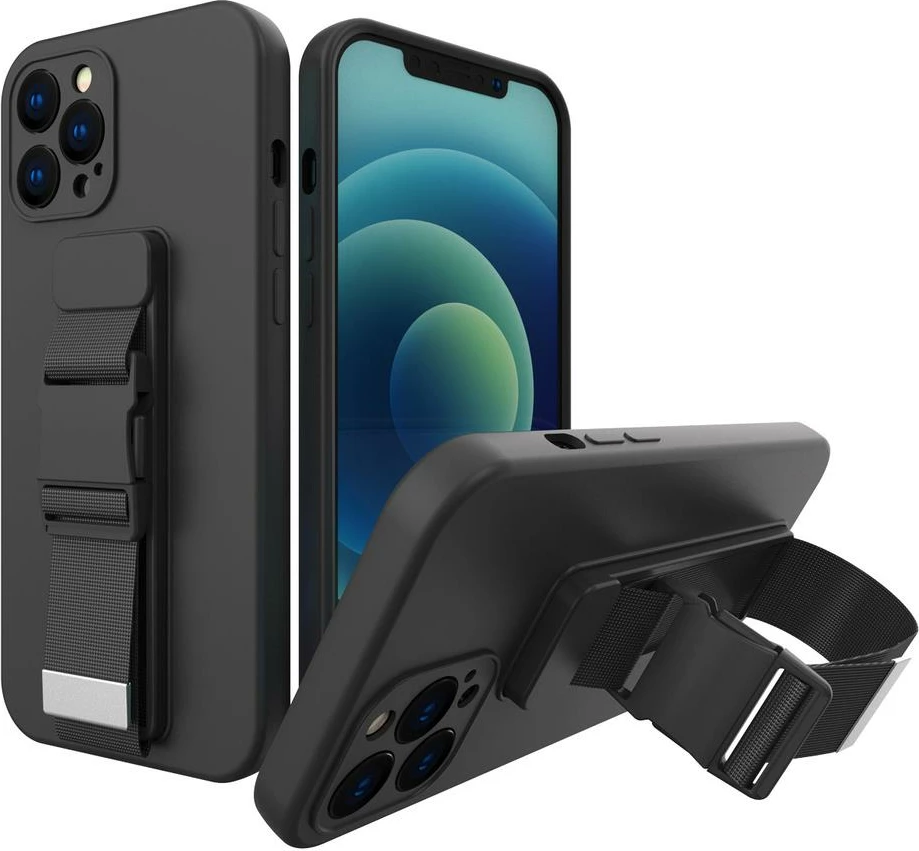 Mbështjellës Hurtel Rope Case me litar për qafë, për Xiaomi Redmi Note 10 5G / Poco M3 Pro, i zi