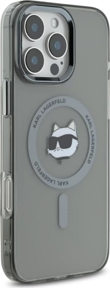 Mbështjellës Karl Lagerfeld IML Metal Choupette Head MagSafe për iPhone 16 Pro Max, Zi