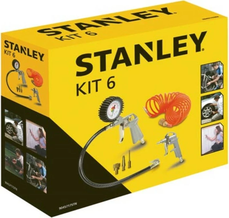 Set aksesorësh kompresori Stanley Kit 6, 6 copë, zorrë spirale 5 m, 3 gryka, pistoletë spërkatjeje