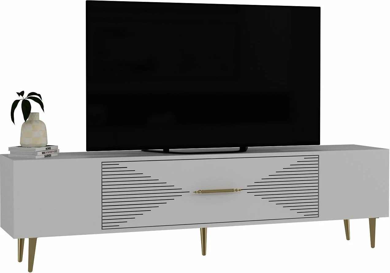 Komodë TV Skye Decor, Dekol1, e bardhë, e artë