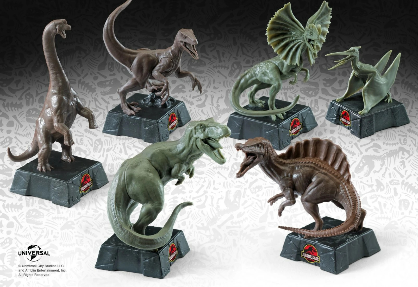 Set shahu Jurassic Park NOBLE COLLECTION Universal, 47 x 47 cm, 32 figura dinosauri