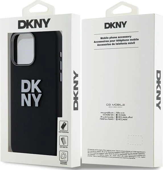 Mbështjellës DKNY Liquid Silicone Metal Logo për iPhone 15 Pro Max, i zi