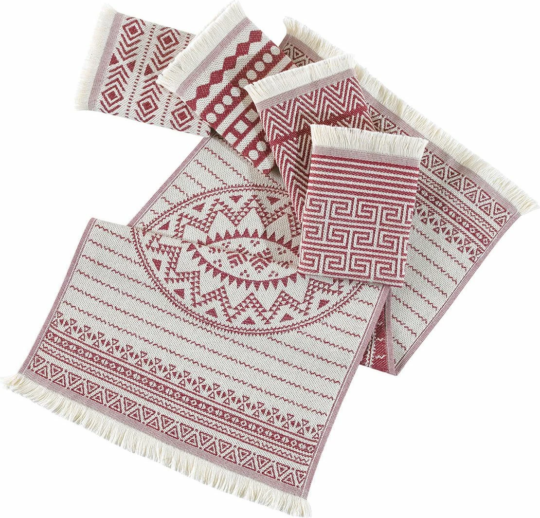 Set peshqirësh për larje (5 copë), Mijölnir, Maya, ngjyrë e kuqe e errët