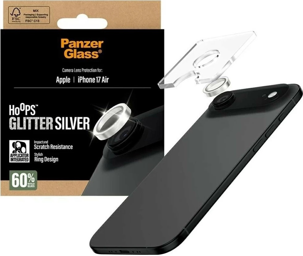 Mbështjellës PanzerGlass Hoops Glitter për iPhone 17 Air, argjendtë