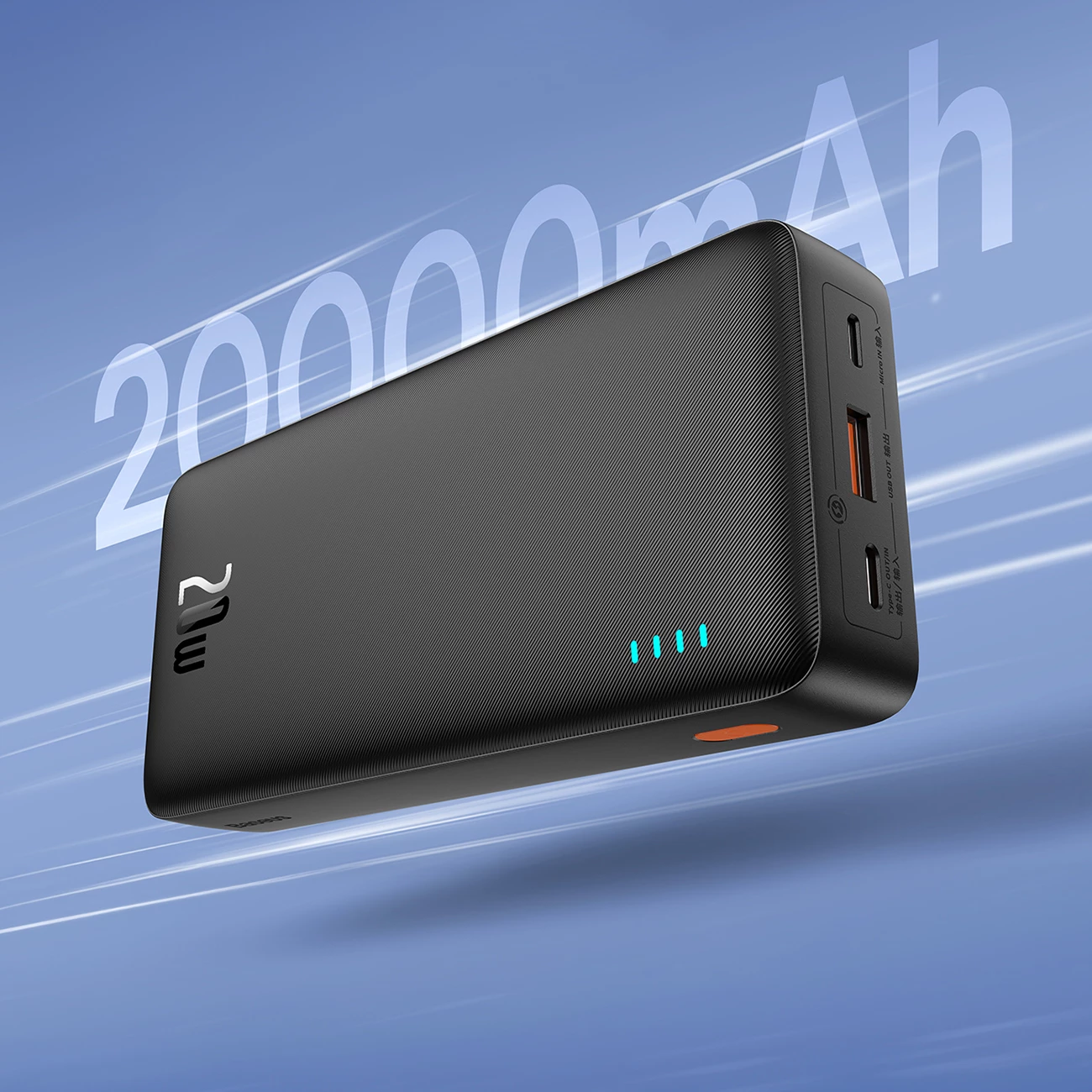 Power bank Baseus Airpow 20000mAh, 20W, me kabllo USB-A në USB-C, e zezë