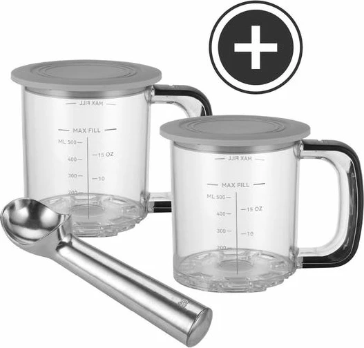 Aparat për akullore UFESA Gelatella 500 W 1.4 L, 2x700 ml tasa Tritan, inox/argjendtë