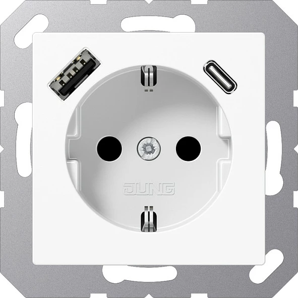 Prizë muri Jung A1520-15CAWW, Type F (Schuko), 16A, me USB-A + USB-C, e bardhë