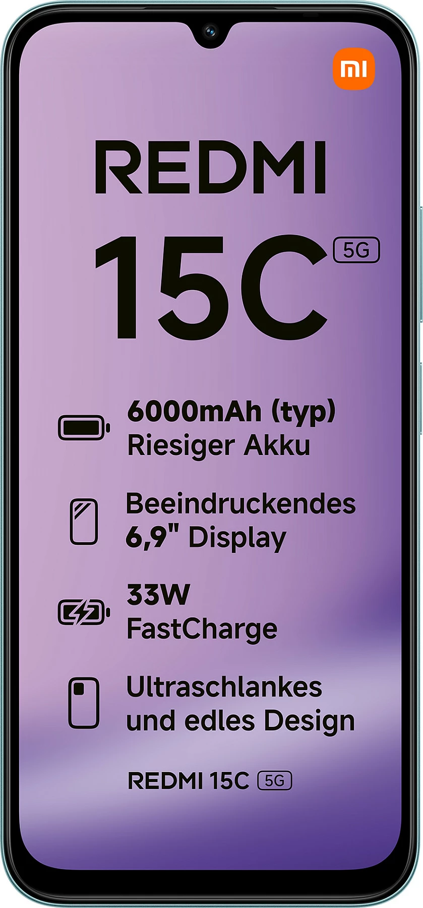 Celular Xiaomi Redmi 15C, 4GB RAM, 128GB, 6.9", 5G, 6000mAh, Mint Green