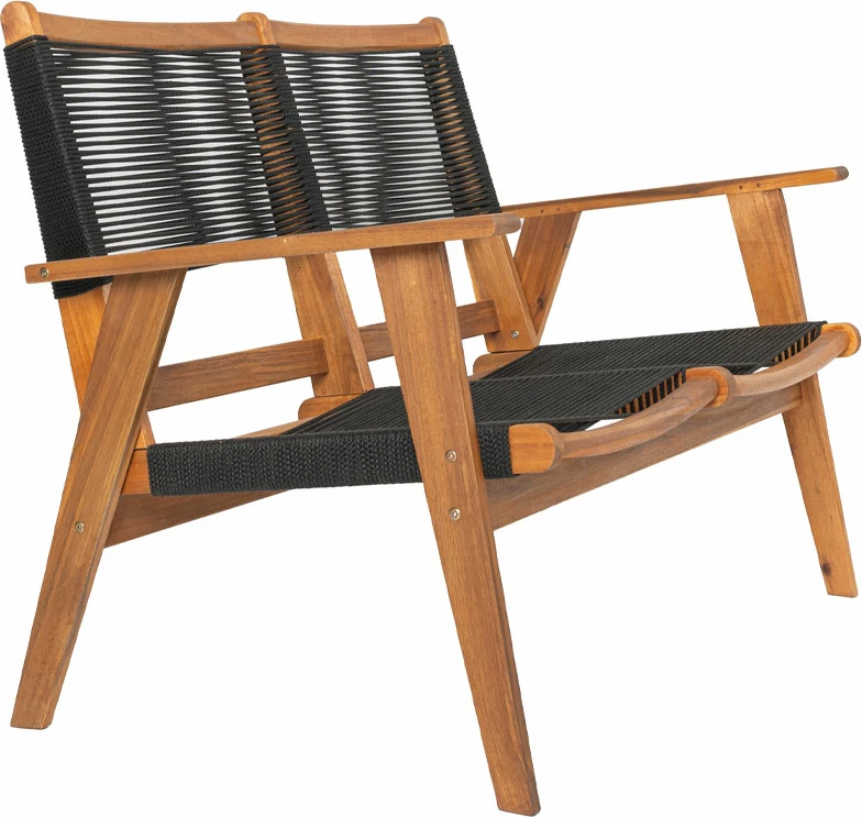 Divan dyvendësh Cavo, litar i zi, dru akacie, 120x72x85