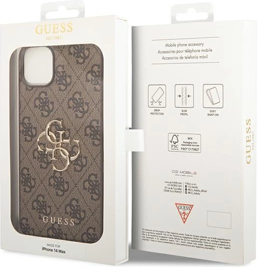 Mbështjellës Guess GUHCP14S4GMGBR për iPhone 14 6.1", hardcase, kafe