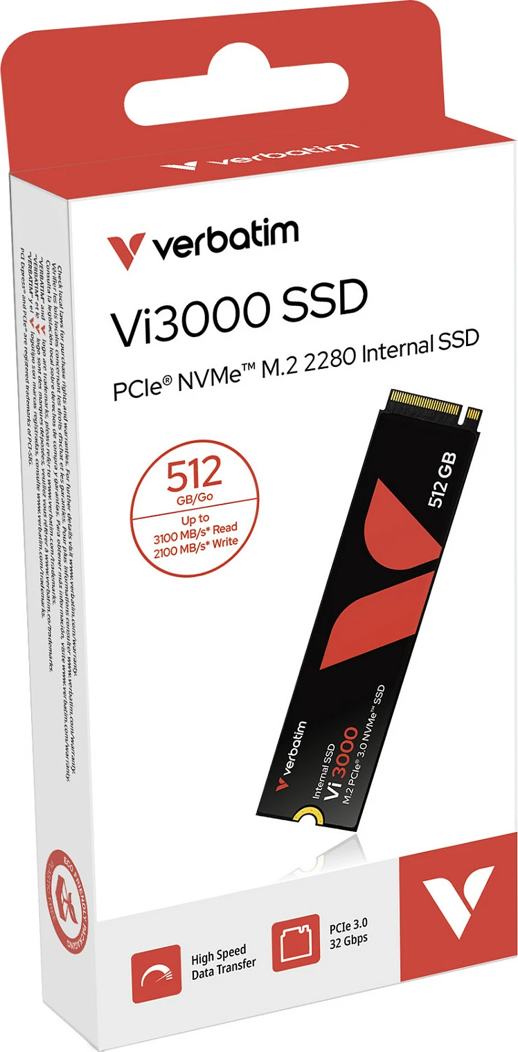 SSD Verbatim Vi3000 PCIe NVMe M.2 2280, 512GB, 3100MB/s, e zezë/kuqe