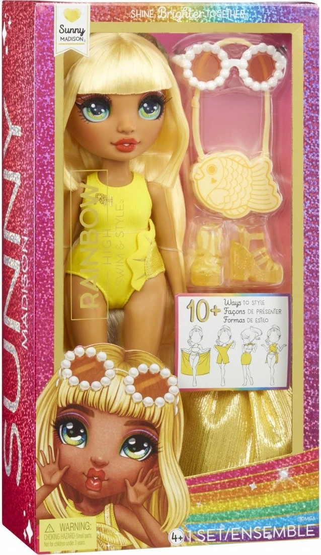 Kukull Rainbow High Swim Style Sunny Yellow me aksesorë, për vajza