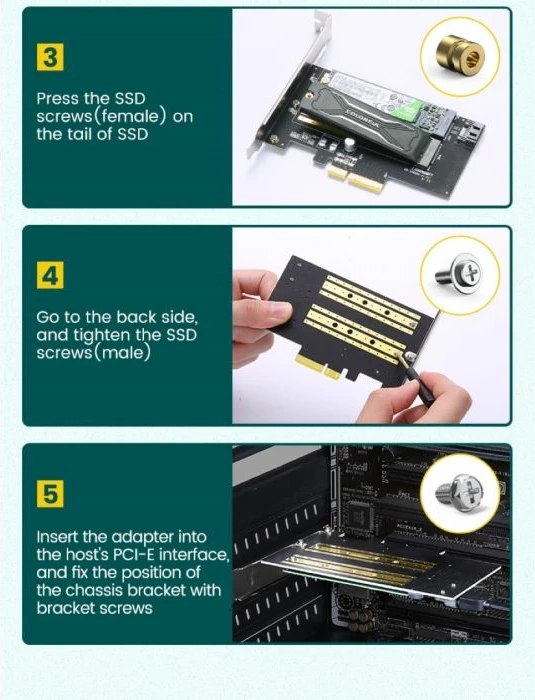 Kartë zgjerimi PCIe për M.2 SSD, UGREEN 70504, PCIe 3.0 x4, NVMe/SATA, 2230-2280, set me aksesorë