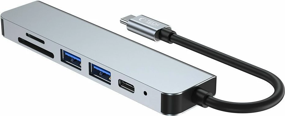 HUB Tech-Protect V4 6-në-1, USB-C, USB-A 3.0/2.0, HDMI, microSD/SD, Gri