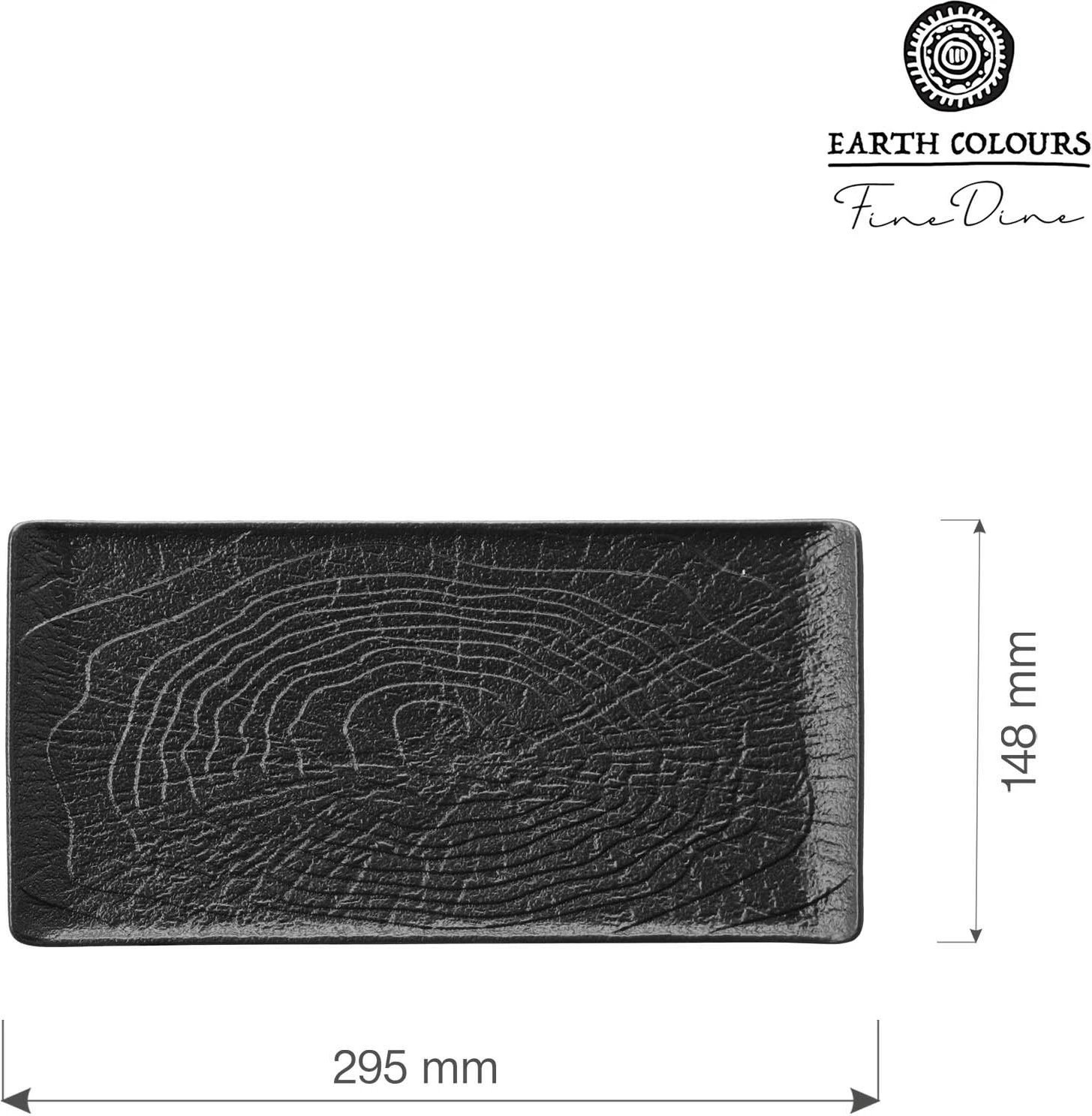 Pjatë drejtkëndore Fine Dine Crust 295x148 mm, porcelan, e zezë, set 3 copë