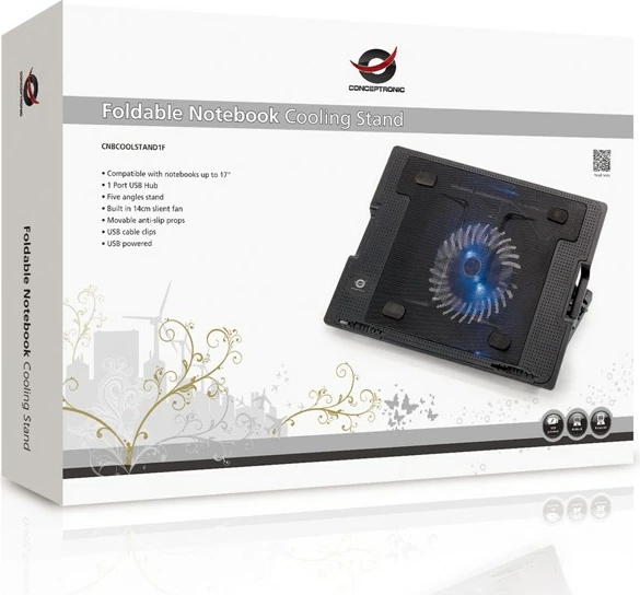 Mbajtëse ftohëse laptopi Conceptronic 1-Fan, USB-A 2.0, deri 17 inç, e zezë 5
