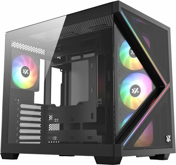 Kasë XYZ PC GEAR Qubex X-CS-QUBEX-B Midi Tower ATX, xham i temperuar, 4x ventilatorë ARGB 120mm, USB Type-C, e zezë