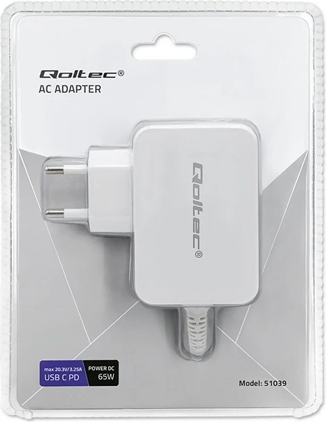 Adapter Qoltec 51039, 65 W, Universal, Bardhë