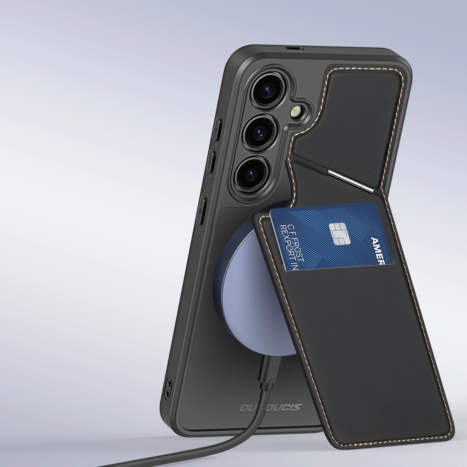 Mbështjellës Dux Ducis Rafi II Mag për Samsung Galaxy S24, me portofol dhe qëndrim, i zi