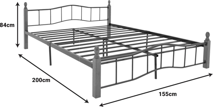 Krevat queen size Faryn, ngjyrë arre-dru-metal i zi, 150x190cm