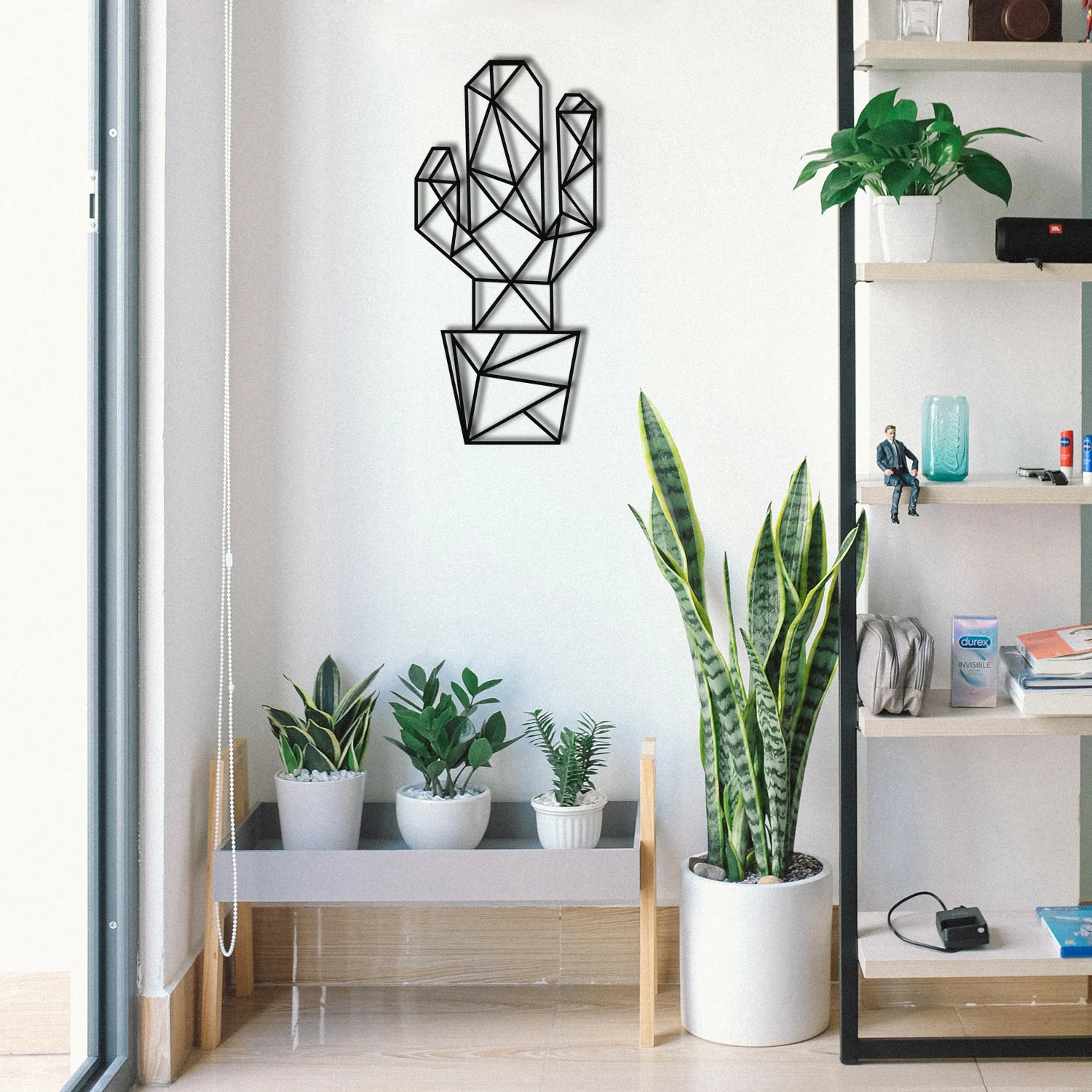 Dekor metalik për mur, kaktus, Wallity, ngjyrë e zezë, 26x55cm
