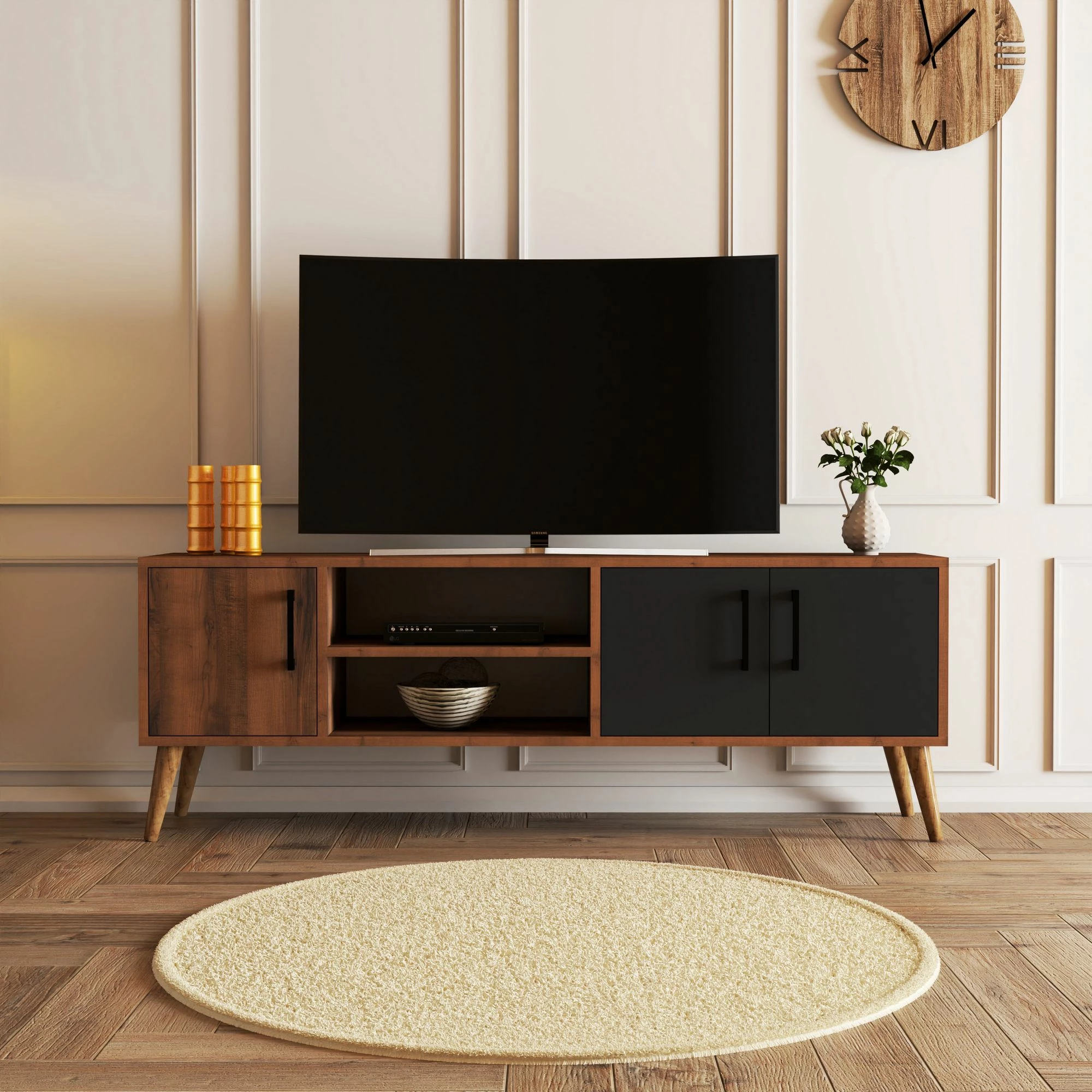 Komodë TV Exxen, ngjyrë arrë dhe antracit, 150x52x34cm