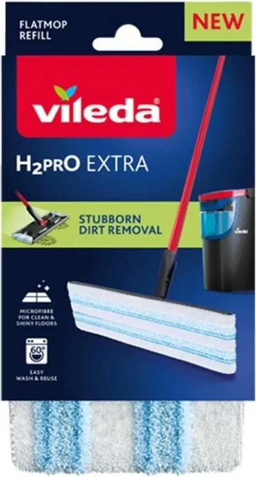 Pëlhurë zëvendësuese mop i sheshtë, Vileda, H2Pro 175787, mikrofiber, larje 60°C, 1 copë, blu e bardhë
