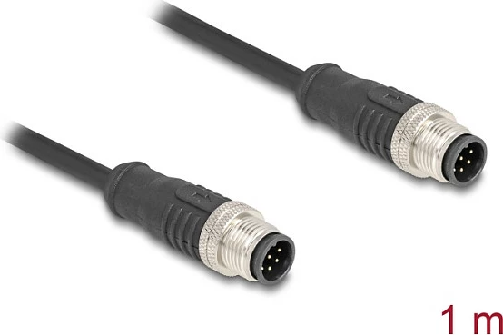 Kabllo DeLOCK M12 A-coded 8-pin mashkull në mashkull, Cat5e S/FTP, 1m, e zezë