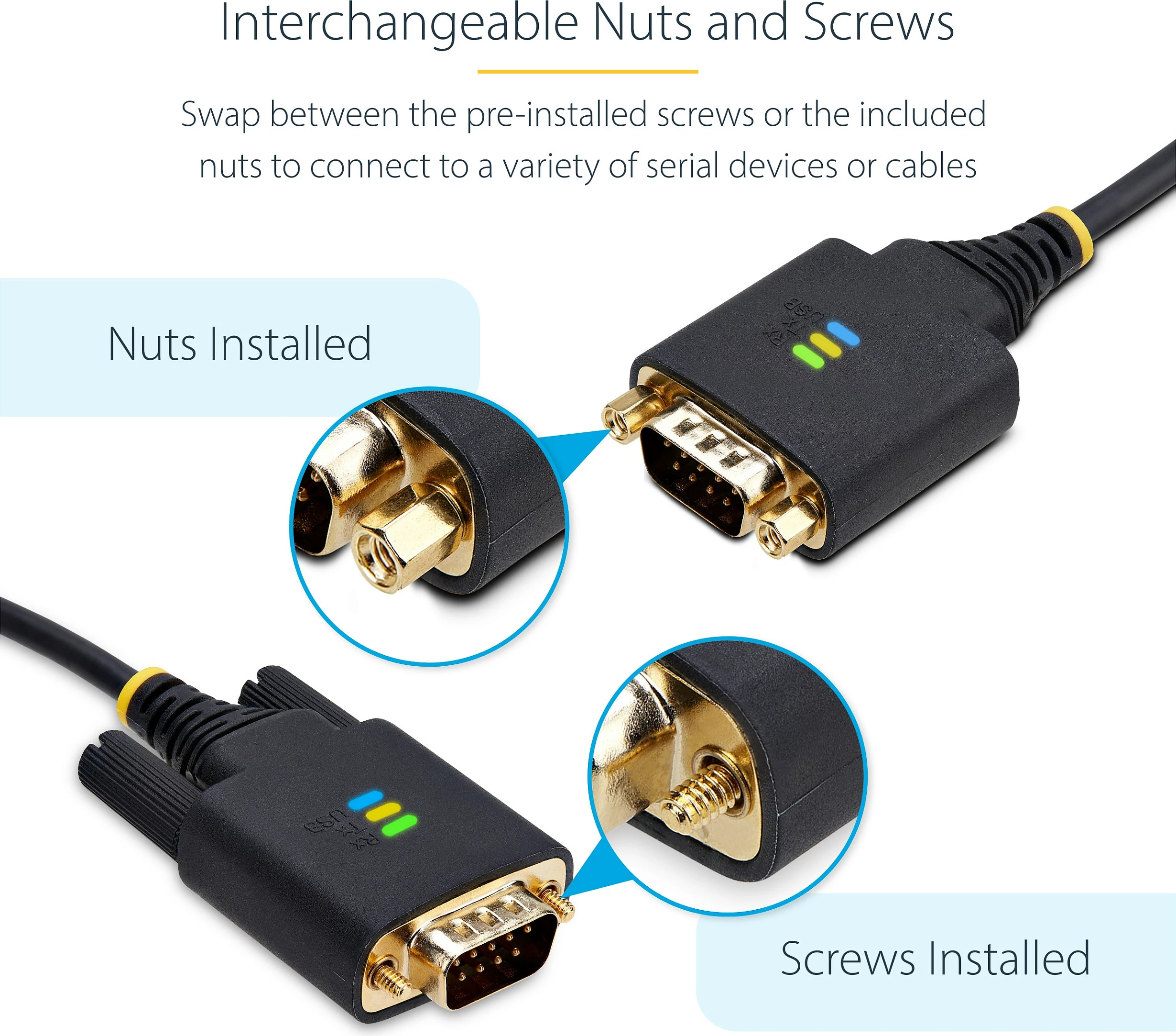 Kabllo adapter StarTech USB-A në Serial RS232 DB9, 2m, FTDI, e zezë