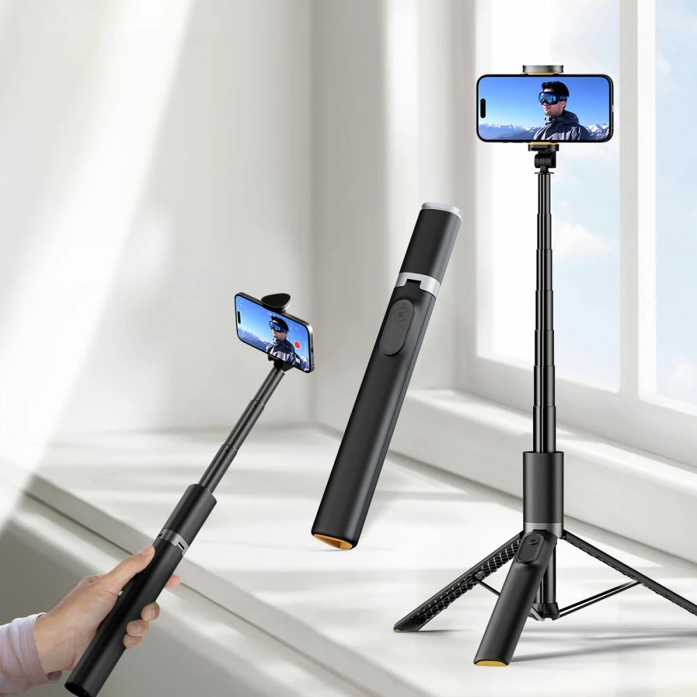 Selfie stick me tripod Tech-Protect L08S me telekomandë Bluetooth, deri 141cm, e zezë