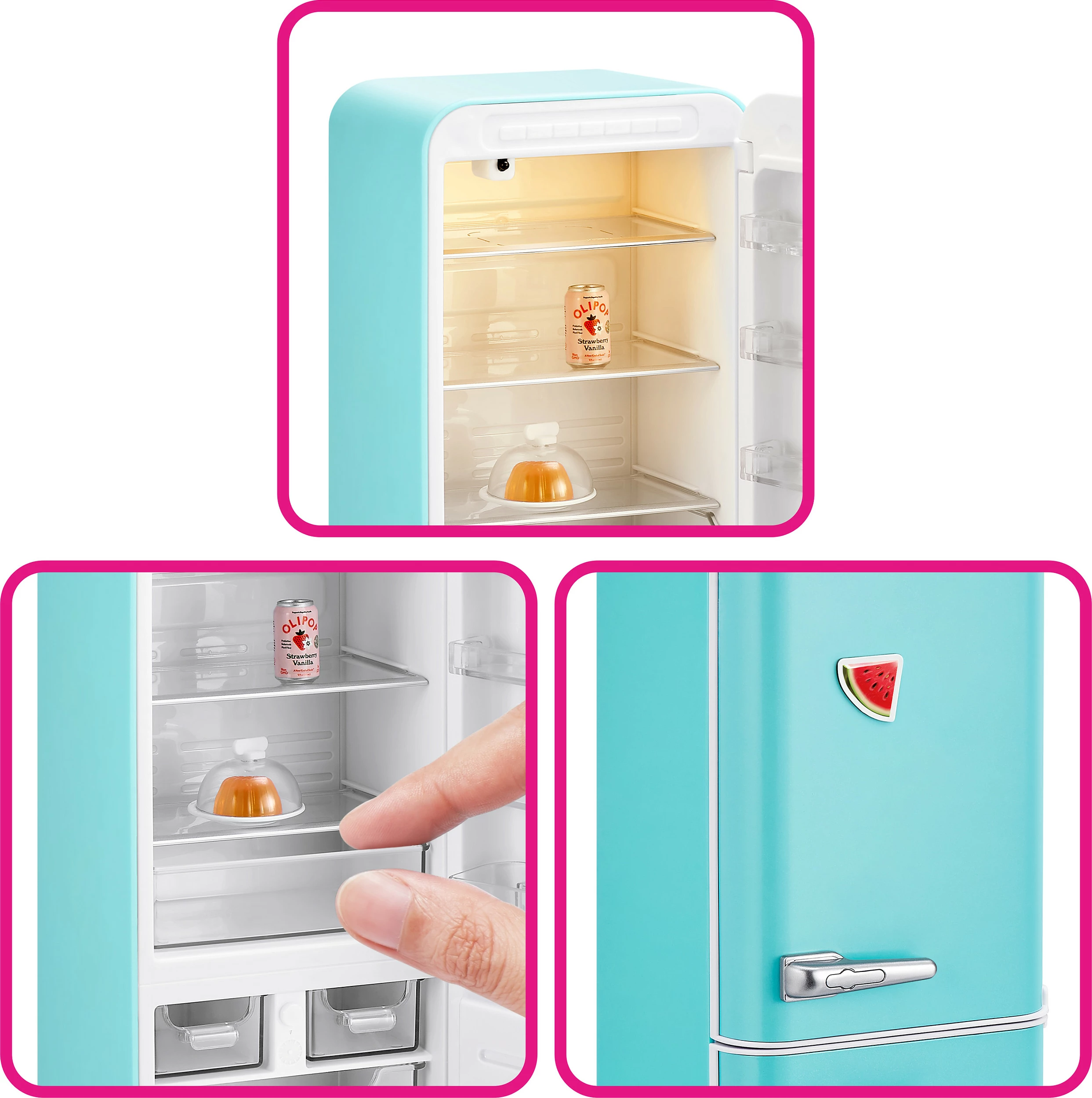Set lodrash frigorifer mini ZURU Mini Brands Fill The Fridge, me dritë UV, 3 bateri, shumëngjyrësh